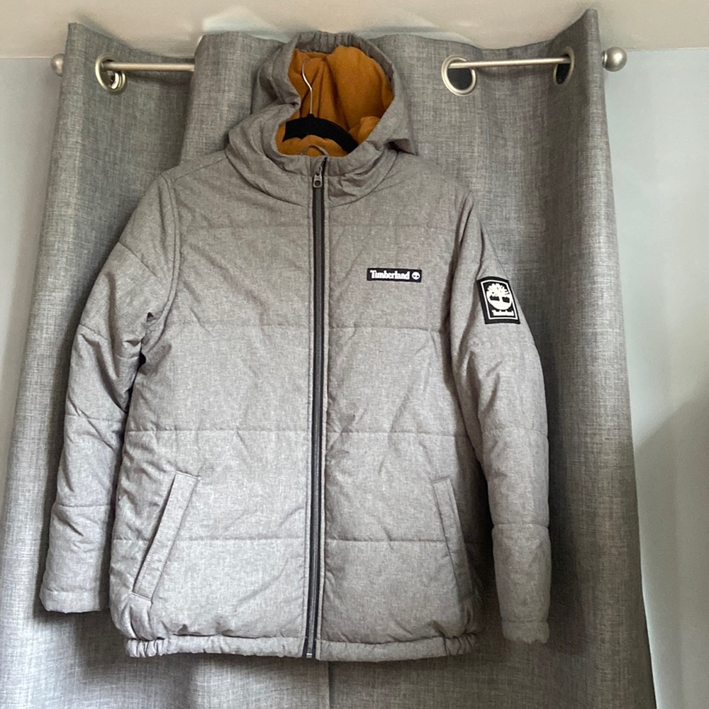 Timberland Puffer Jacket Boys Large Heather Gray Insulated Gorpcore Outdoor